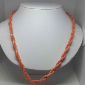Large Pink Genuine Coral Beaded Necklace with Sterling Silver Clasp